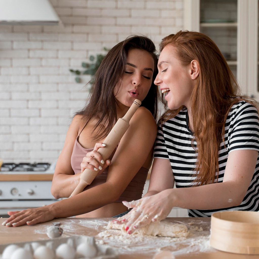women enjoying their meal home baking kit Bakeology